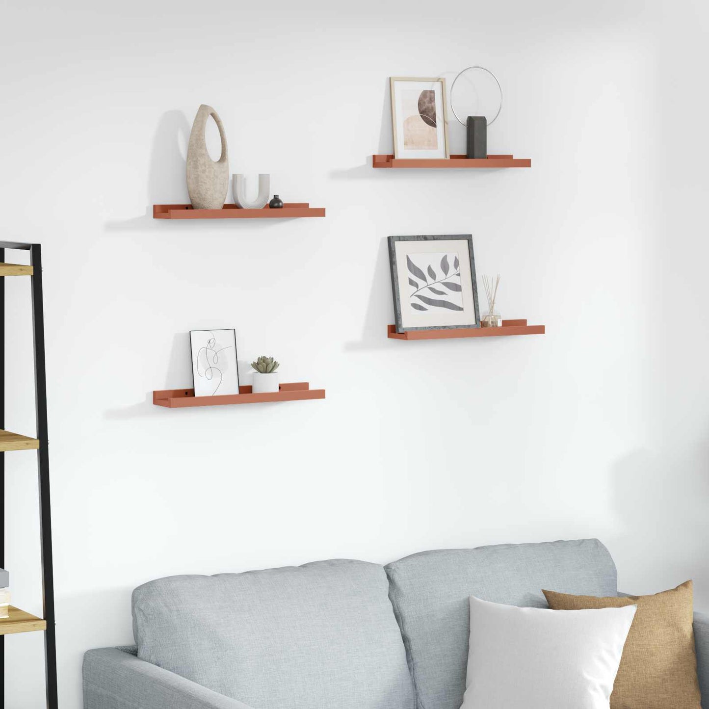 Wandplank met plank 4 pcs Rood 40 x 9 x 3 cm Bewerkt hout is nu te koop bij PeponiXL, paradijselijk wonen!