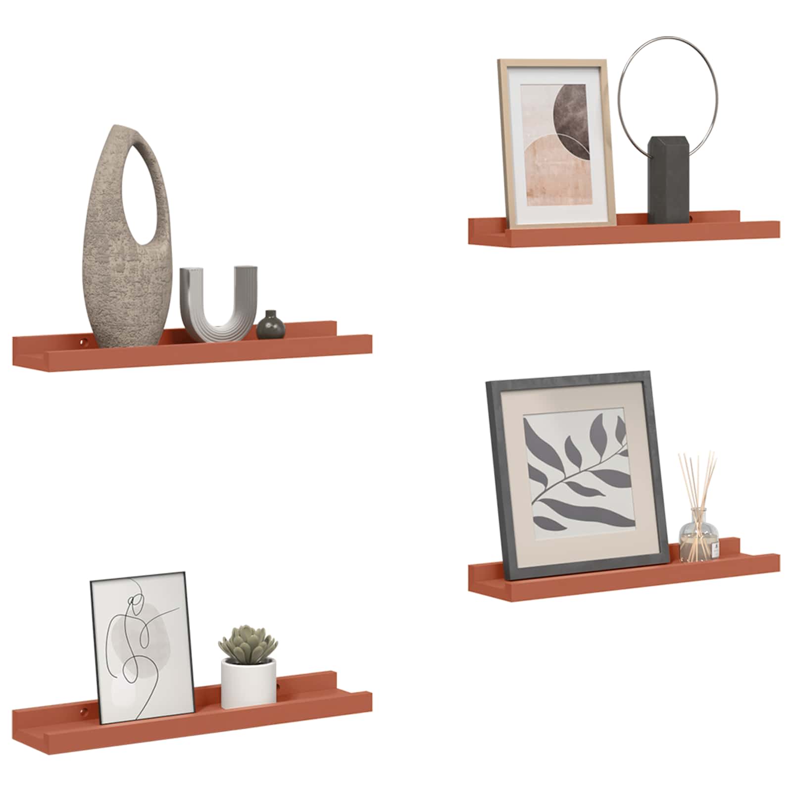 Wandplank met plank 4 pcs Rood 40 x 9 x 3 cm Bewerkt hout is nu te koop bij PeponiXL, paradijselijk wonen!