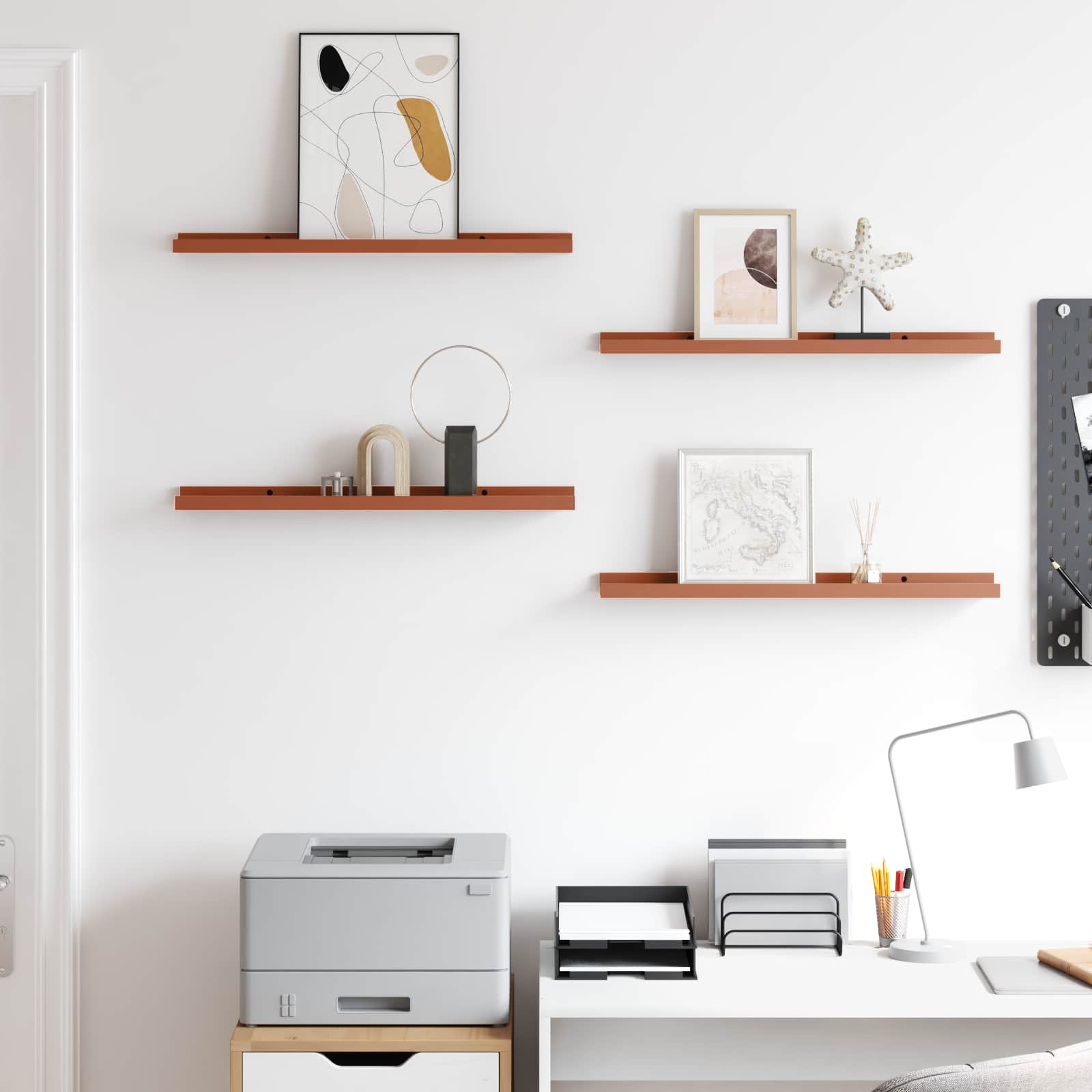 Wandplank met plank 4 pcs Rood 60 x 9 x 3 cm Bewerkt hout is nu te koop bij PeponiXL, paradijselijk wonen!