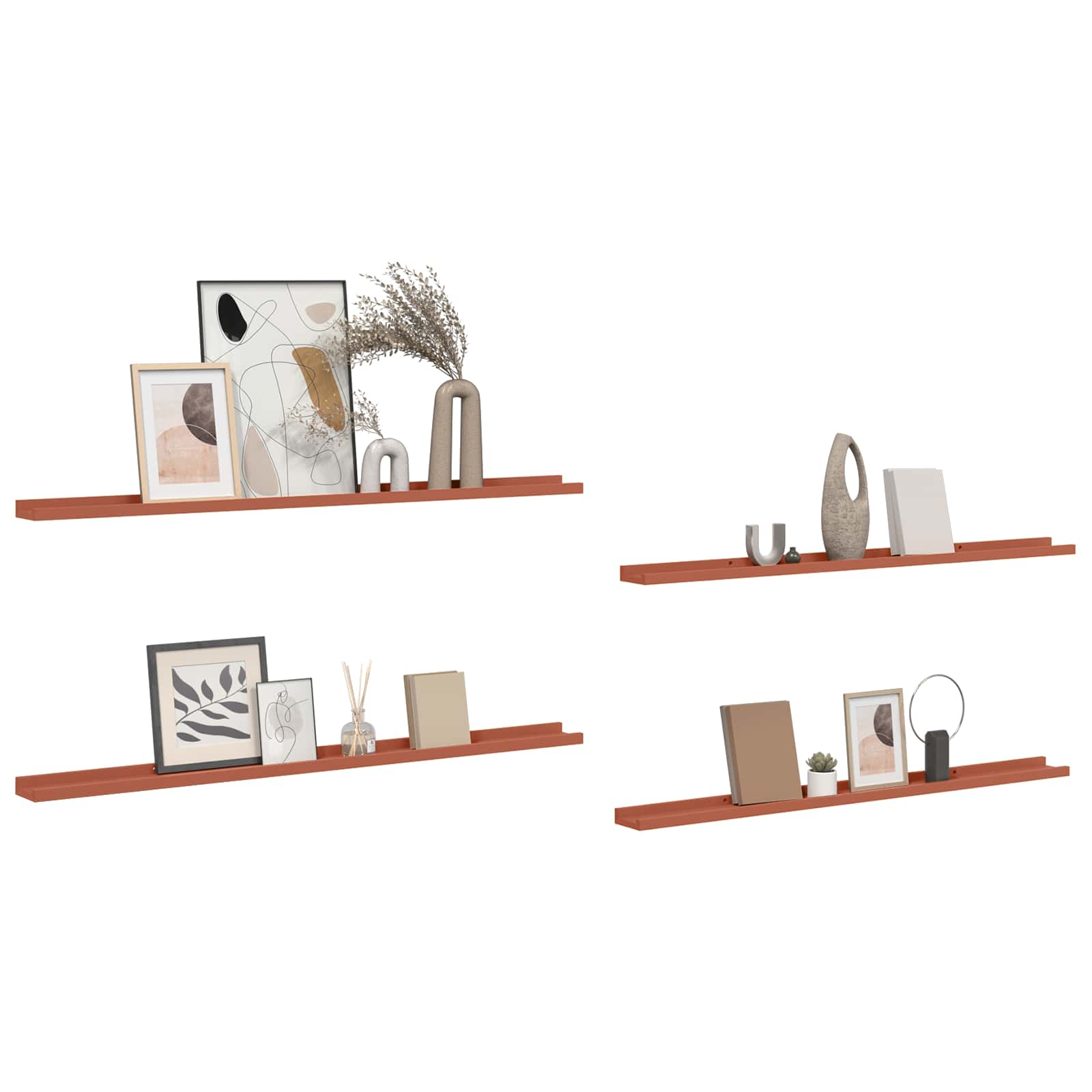 Wandplank met plank 4 pcs Rood 115 x 9 x 3 cm Bewerkt hout is nu te koop bij PeponiXL, paradijselijk wonen!