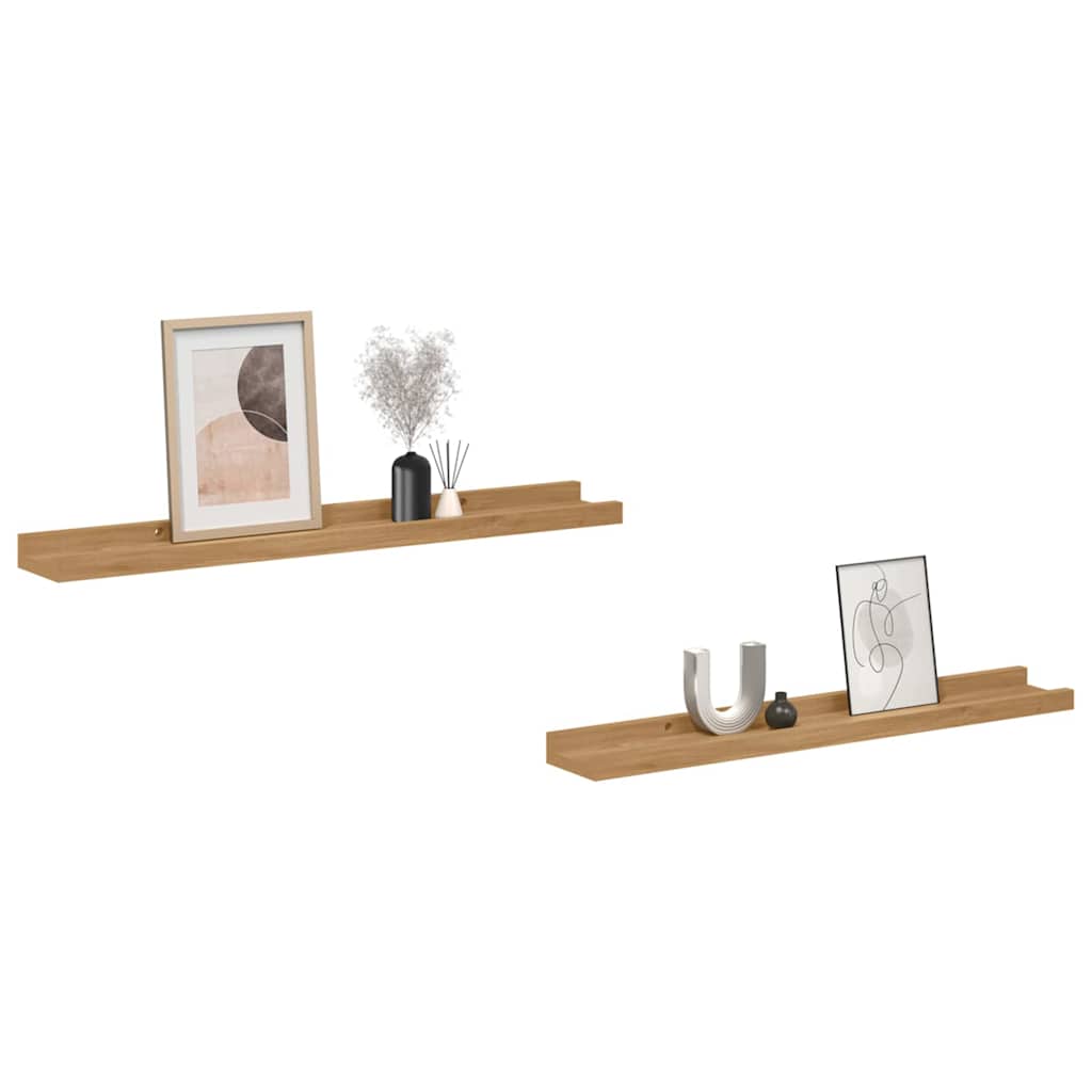 Wandplank met plank 2 pcs Bruin 60 x 9 x 3 cm Bewerkt hout is nu te koop bij PeponiXL, paradijselijk wonen!