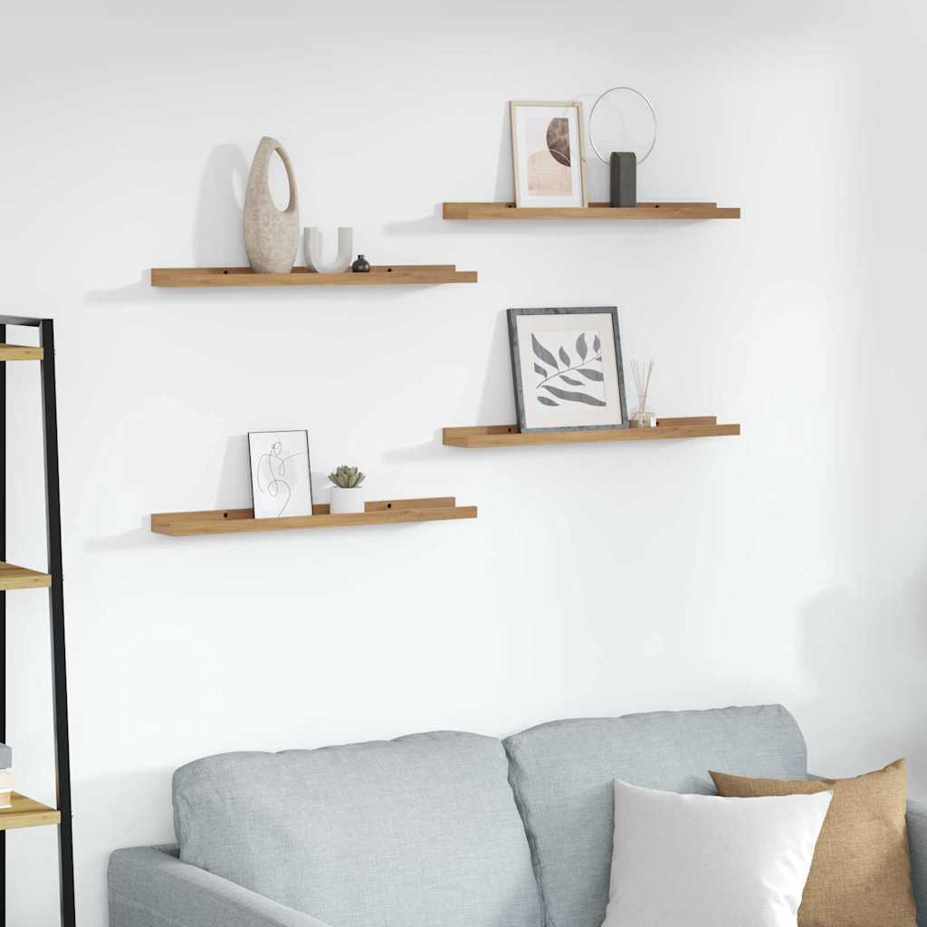 Wandplank met plank 4 pcs Bruin 60 x 9 x 3 cm Bewerkt hout is nu te koop bij PeponiXL, paradijselijk wonen!