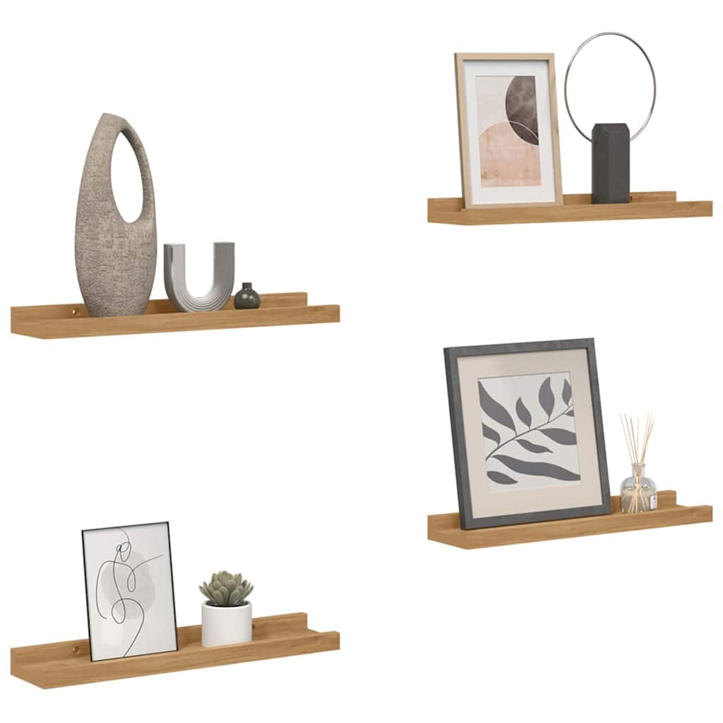 Wandplank met plank 4 pcs Bruin 60 x 9 x 3 cm Bewerkt hout is nu te koop bij PeponiXL, paradijselijk wonen!