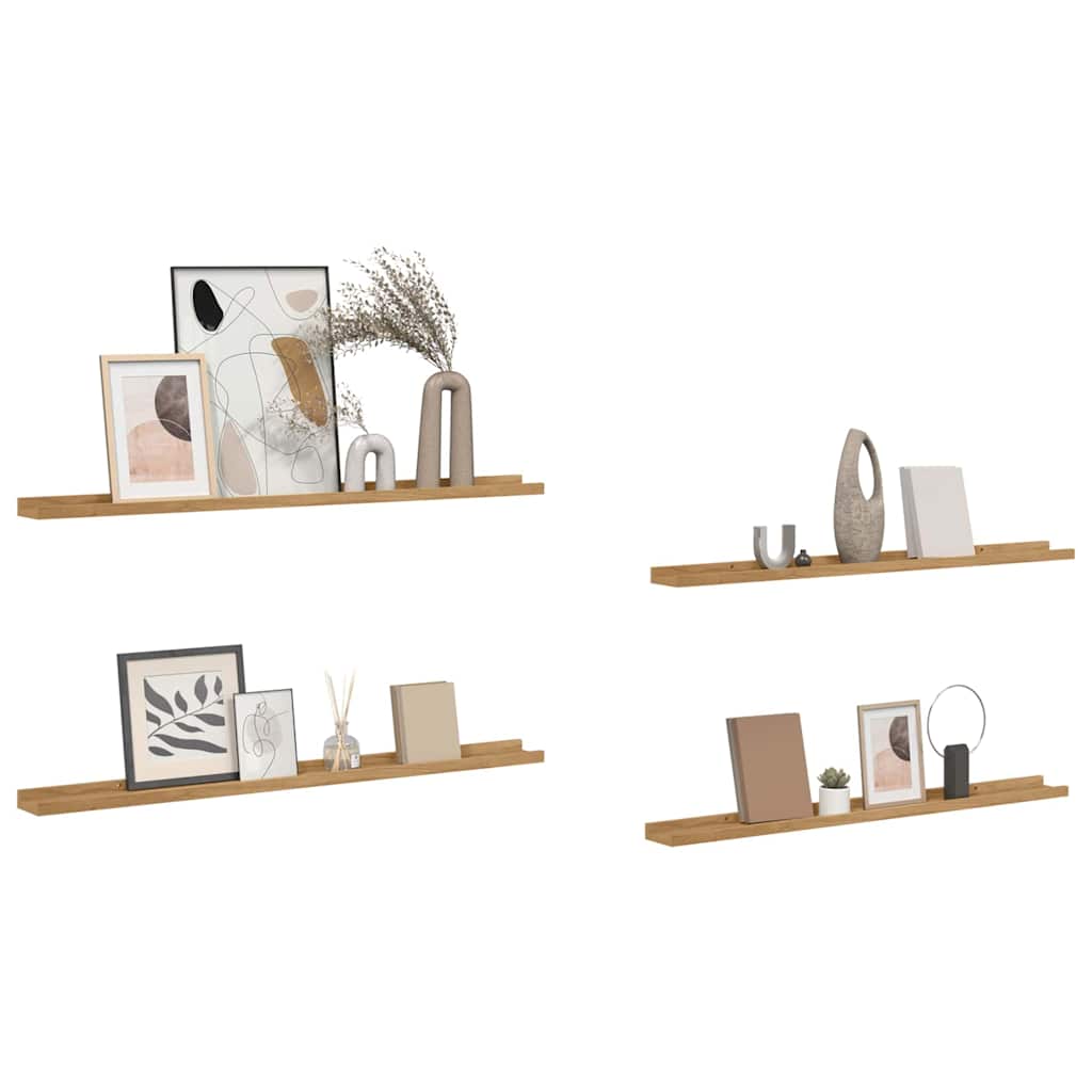 Wandplank met plank 4 pcs Bruin 100 x 9 x 3 cm Bewerkt hout is nu te koop bij PeponiXL, paradijselijk wonen!