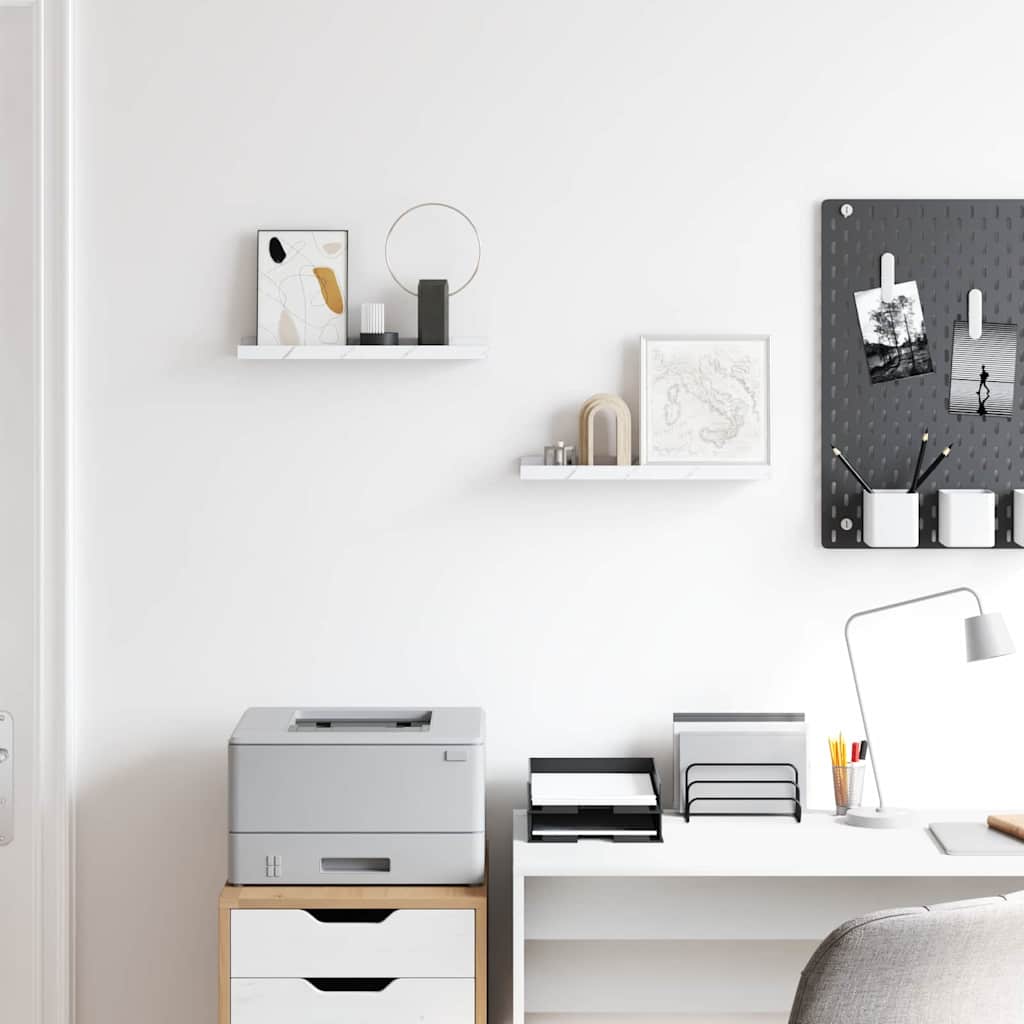 Wandplank met plank 2 pcs Wit Marmer 40 x 9 x 3 cm Bewerkt hout is nu te koop bij PeponiXL, paradijselijk wonen!