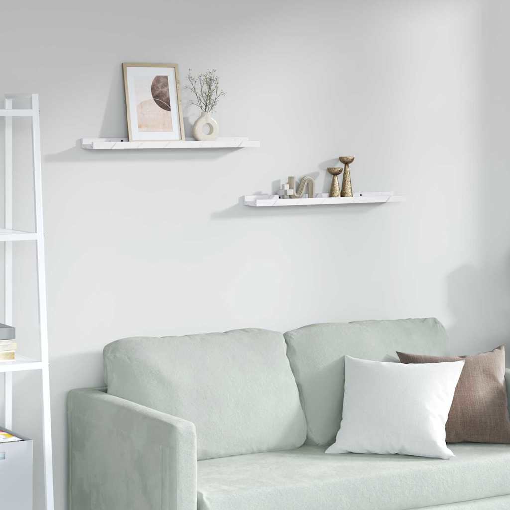 Wandplank met plank 2 pcs Wit Marmer 60 x 9 x 3 cm Bewerkt hout is nu te koop bij PeponiXL, paradijselijk wonen!