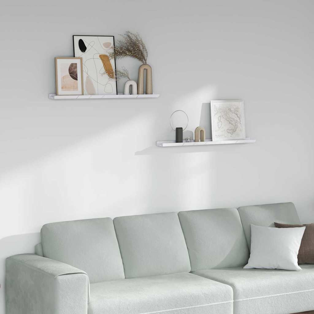 Wandplank met plank 2 pcs Wit Marmer 80 x 9 x 3 cm Bewerkt hout is nu te koop bij PeponiXL, paradijselijk wonen!