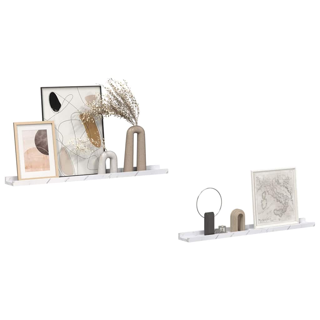 Wandplank met plank 2 pcs Wit Marmer 80 x 9 x 3 cm Bewerkt hout is nu te koop bij PeponiXL, paradijselijk wonen!