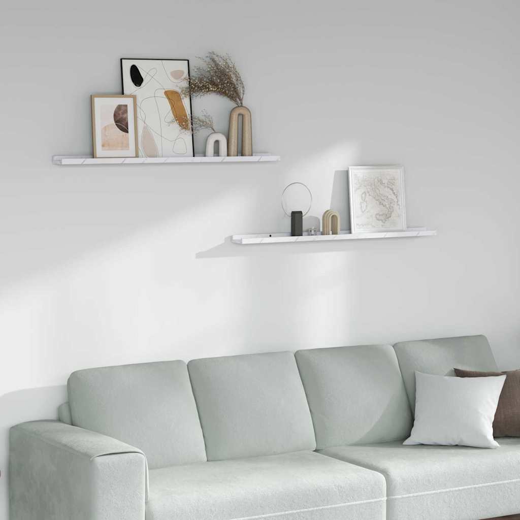 Wandplank 2 pcs Wit Marmer 100 x 9 x 3 cm Bewerkt hout is nu te koop bij PeponiXL, paradijselijk wonen!