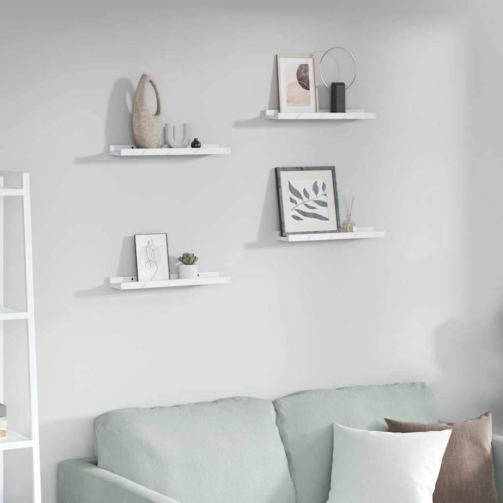 Wandplank met plank 4 pcs Wit Marmer 40 x 9 x 3 cm Bewerkt hout is nu te koop bij PeponiXL, paradijselijk wonen!