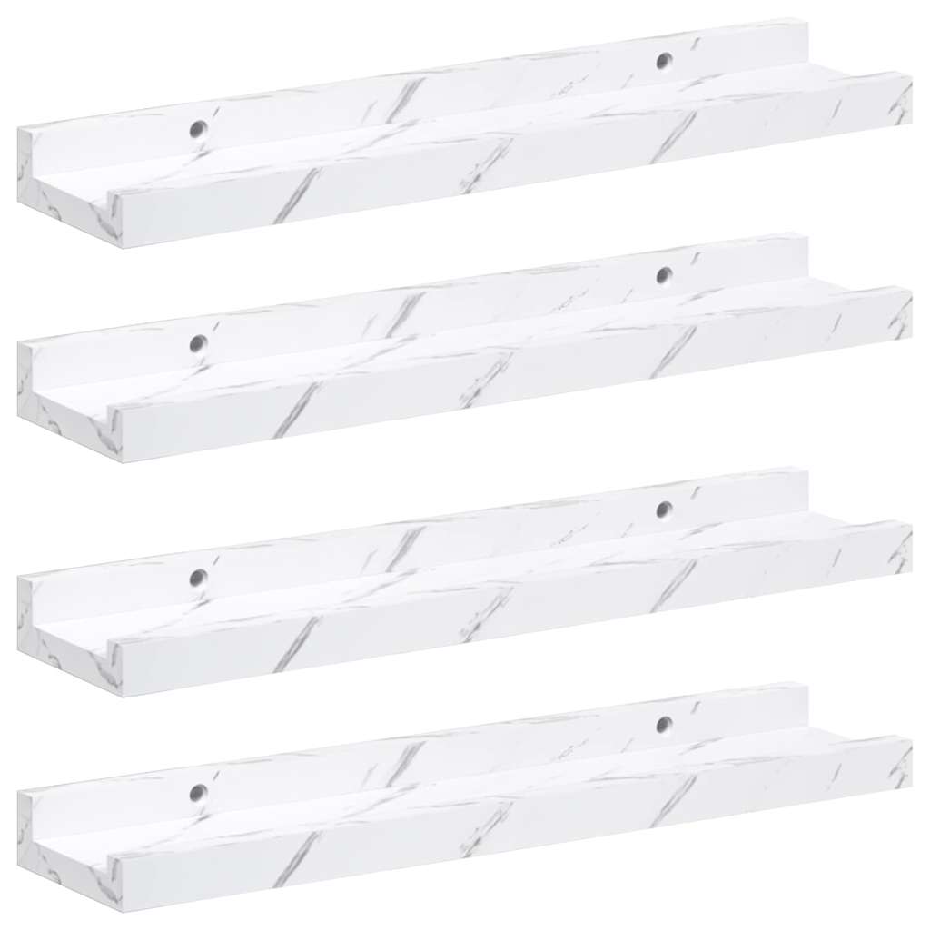 Wandplank met plank 4 pcs Wit Marmer 40 x 9 x 3 cm Bewerkt hout is nu te koop bij PeponiXL, paradijselijk wonen!