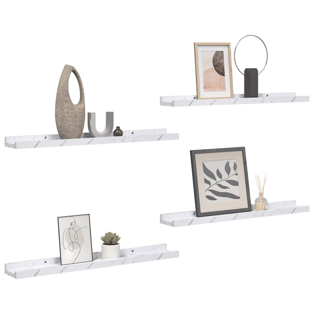 Wandplank met plank 4 pcs Wit Marmer 40 x 9 x 3 cm Bewerkt hout is nu te koop bij PeponiXL, paradijselijk wonen!