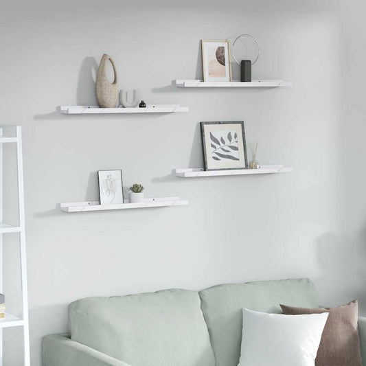 Wandplank met plank 4 pcs Wit Marmer 60 x 9 x 3 cm Bewerkt hout is nu te koop bij PeponiXL, paradijselijk wonen!