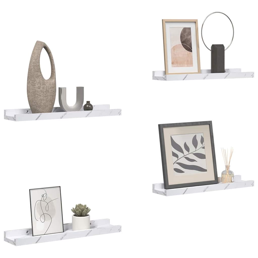 Wandplank met plank 4 pcs Wit Marmer 60 x 9 x 3 cm Bewerkt hout is nu te koop bij PeponiXL, paradijselijk wonen!
