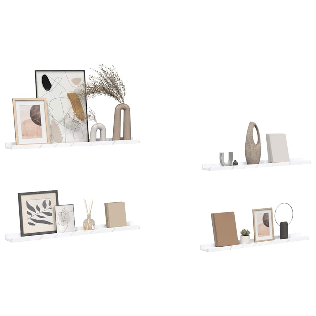 Wandplank met plank 4 pcs Wit Marmer 80 x 9 x 3 cm Bewerkt hout is nu te koop bij PeponiXL, paradijselijk wonen!