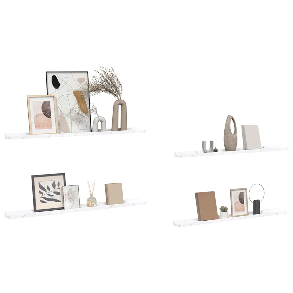 Wandplank 4 pcs Wit Marmer 100 x 9 x 3 cm Bewerkt hout is nu te koop bij PeponiXL, paradijselijk wonen!