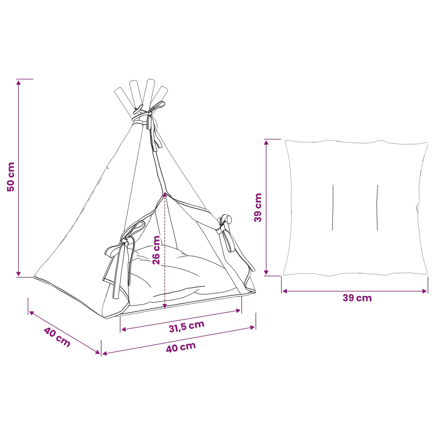 Dieren teepee met kussen Wit 40 x 40 x 50 cm Polyester is nu te koop bij PeponiXL, paradijselijk wonen!