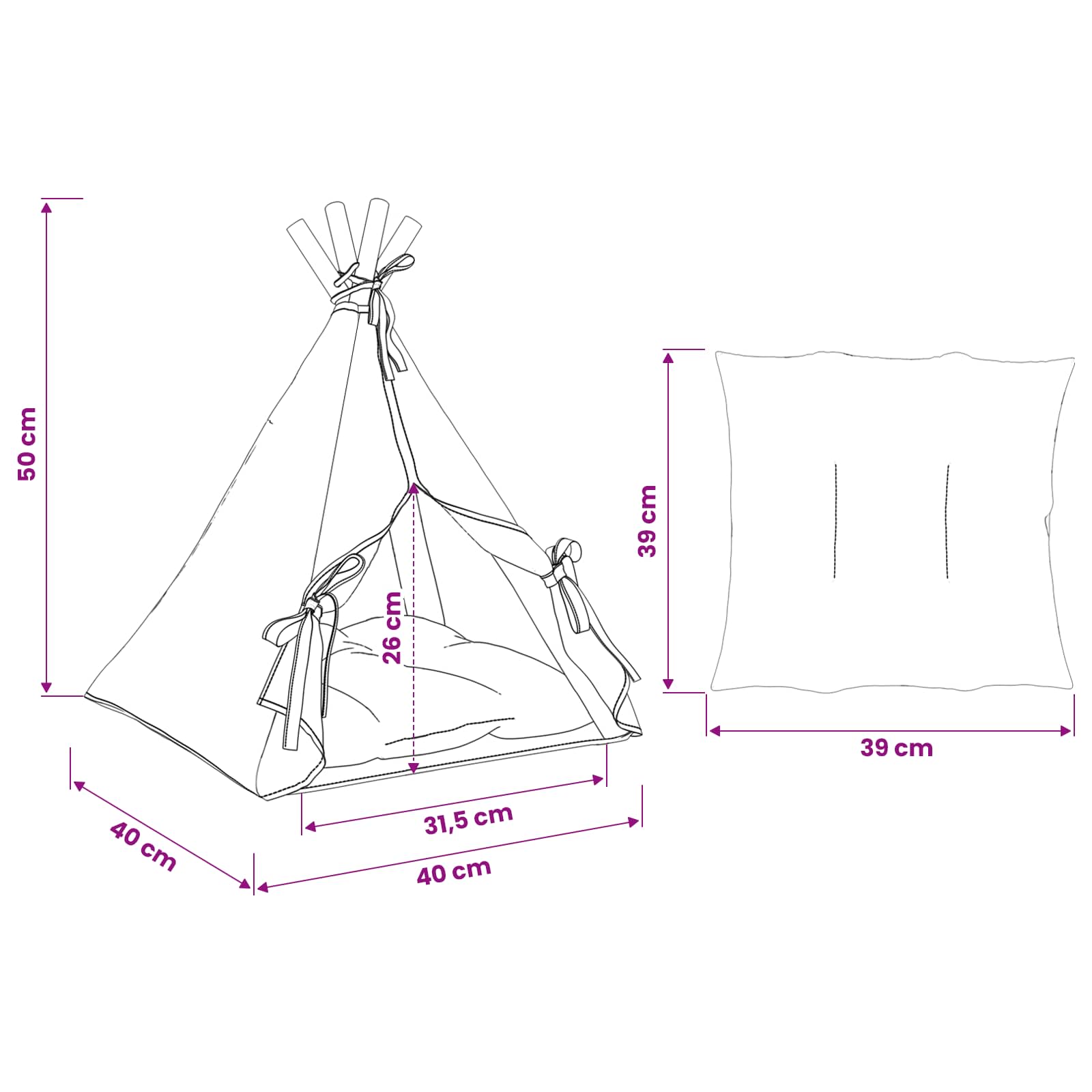 Dieren teepee met kussen Wit 40 x 40 x 50 cm Polyester is nu te koop bij PeponiXL, paradijselijk wonen!