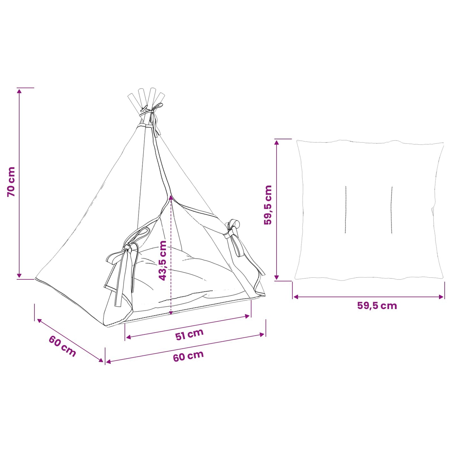 Dieren teepee met kussen Wit 60 x 60 x 70 cm Polyester is nu te koop bij PeponiXL, paradijselijk wonen!