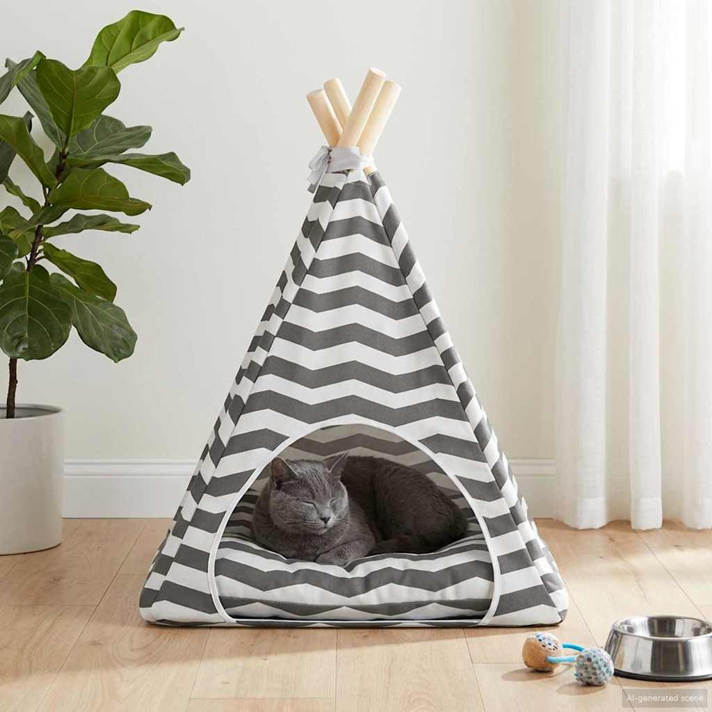 Dieren teepee met kussen Wit en Grijs 40 x 40 x 50 cm Polyester is nu te koop bij PeponiXL, paradijselijk wonen!