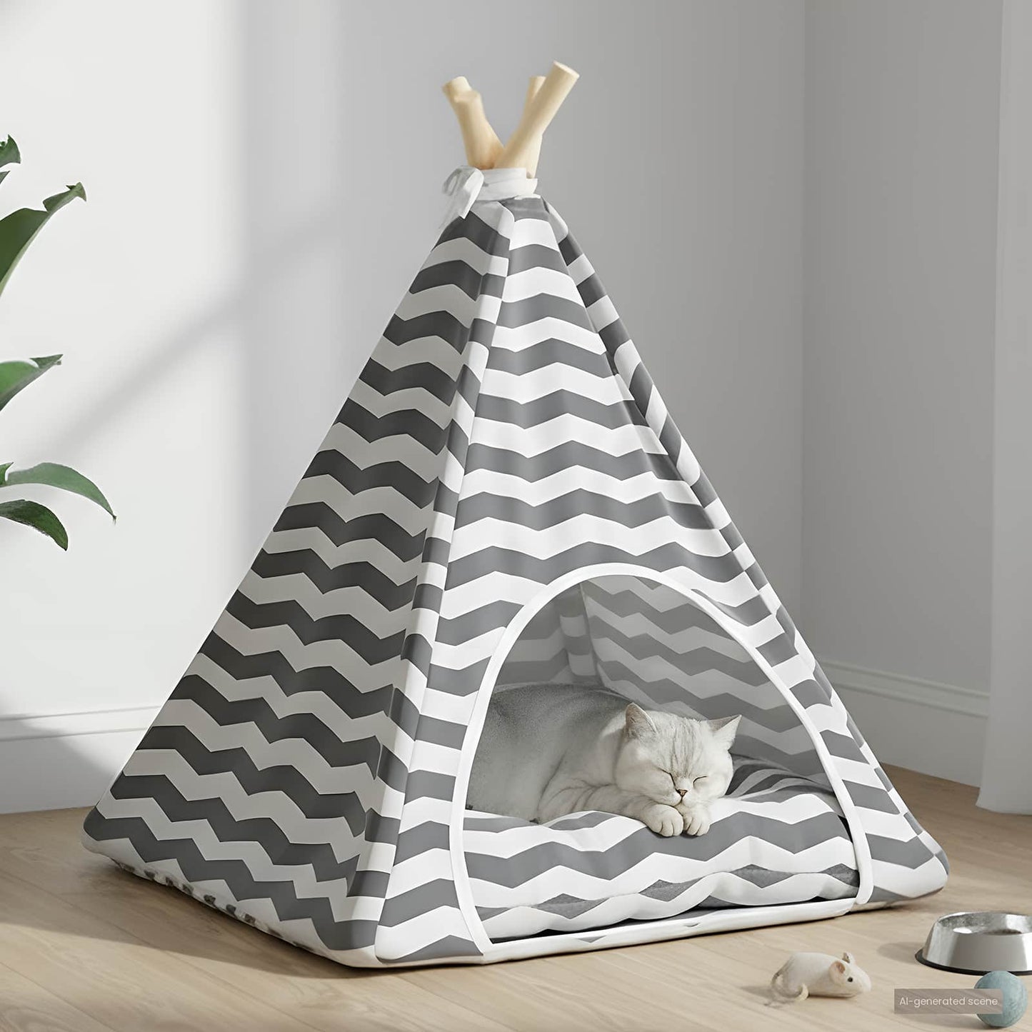 Dieren teepee met kussen Wit en Grijs 50 x 50 x 60 cm Polyester is nu te koop bij PeponiXL, paradijselijk wonen!
