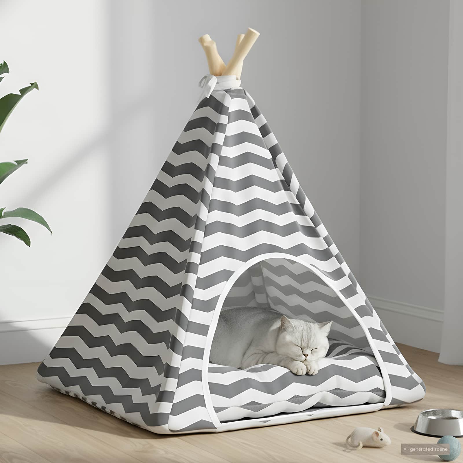 Dieren teepee met kussen Wit en Grijs 50 x 50 x 60 cm Polyester is nu te koop bij PeponiXL, paradijselijk wonen!