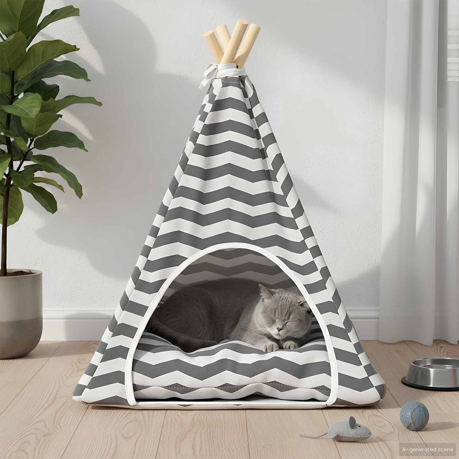 Dieren teepee met kussen Wit en Grijs 50 x 50 x 60 cm Polyester is nu te koop bij PeponiXL, paradijselijk wonen!