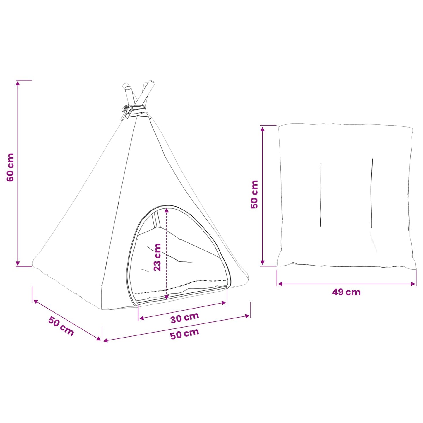 Dieren teepee met kussen Wit en Grijs 50 x 50 x 60 cm Polyester is nu te koop bij PeponiXL, paradijselijk wonen!