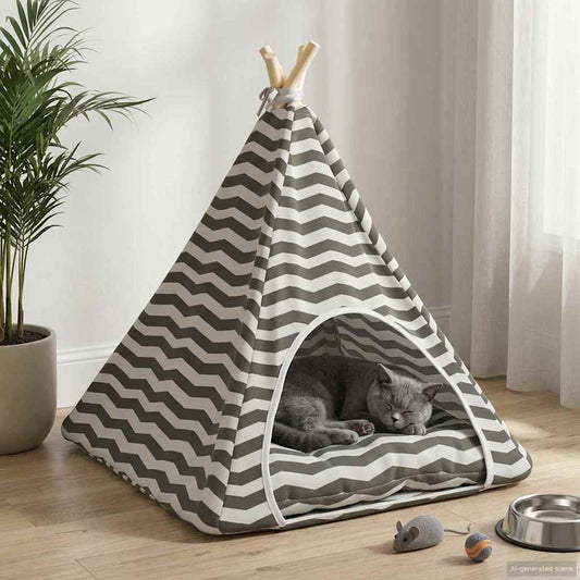 Dieren teepee met kussen Wit en Grijs 60 x 60 x 70 cm Polyester is nu te koop bij PeponiXL, paradijselijk wonen!