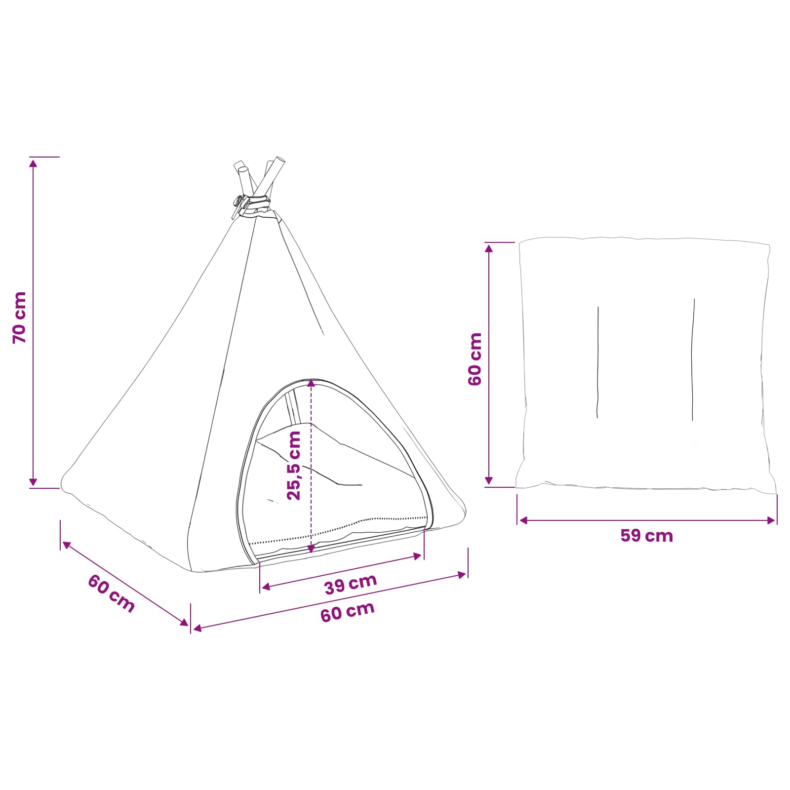 Dieren teepee met kussen Wit en Grijs 60 x 60 x 70 cm Polyester is nu te koop bij PeponiXL, paradijselijk wonen!