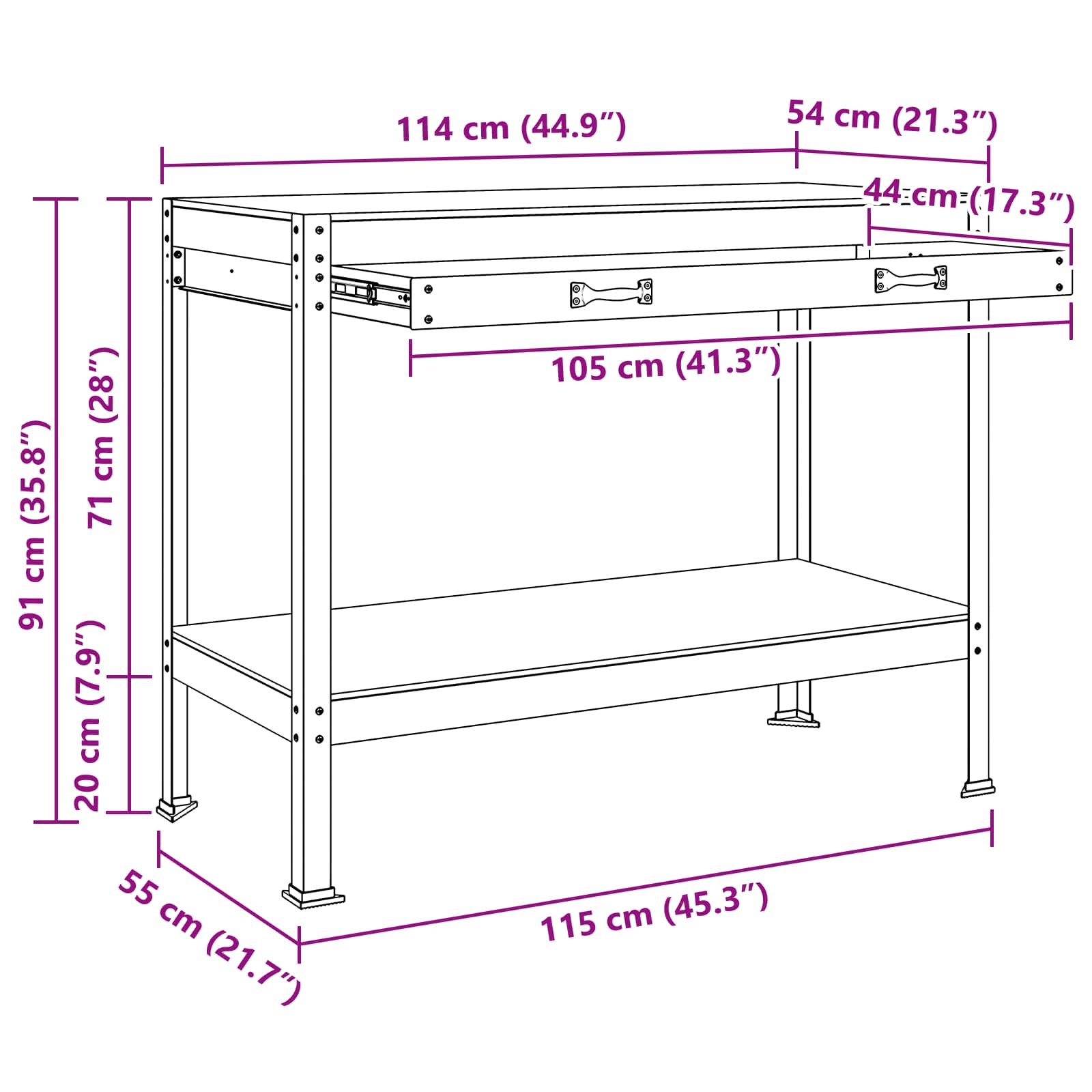Werkbanken met lade Zwart 81 x 41 x 145 cm Bewerkt hout is nu te koop bij PeponiXL, paradijselijk wonen!