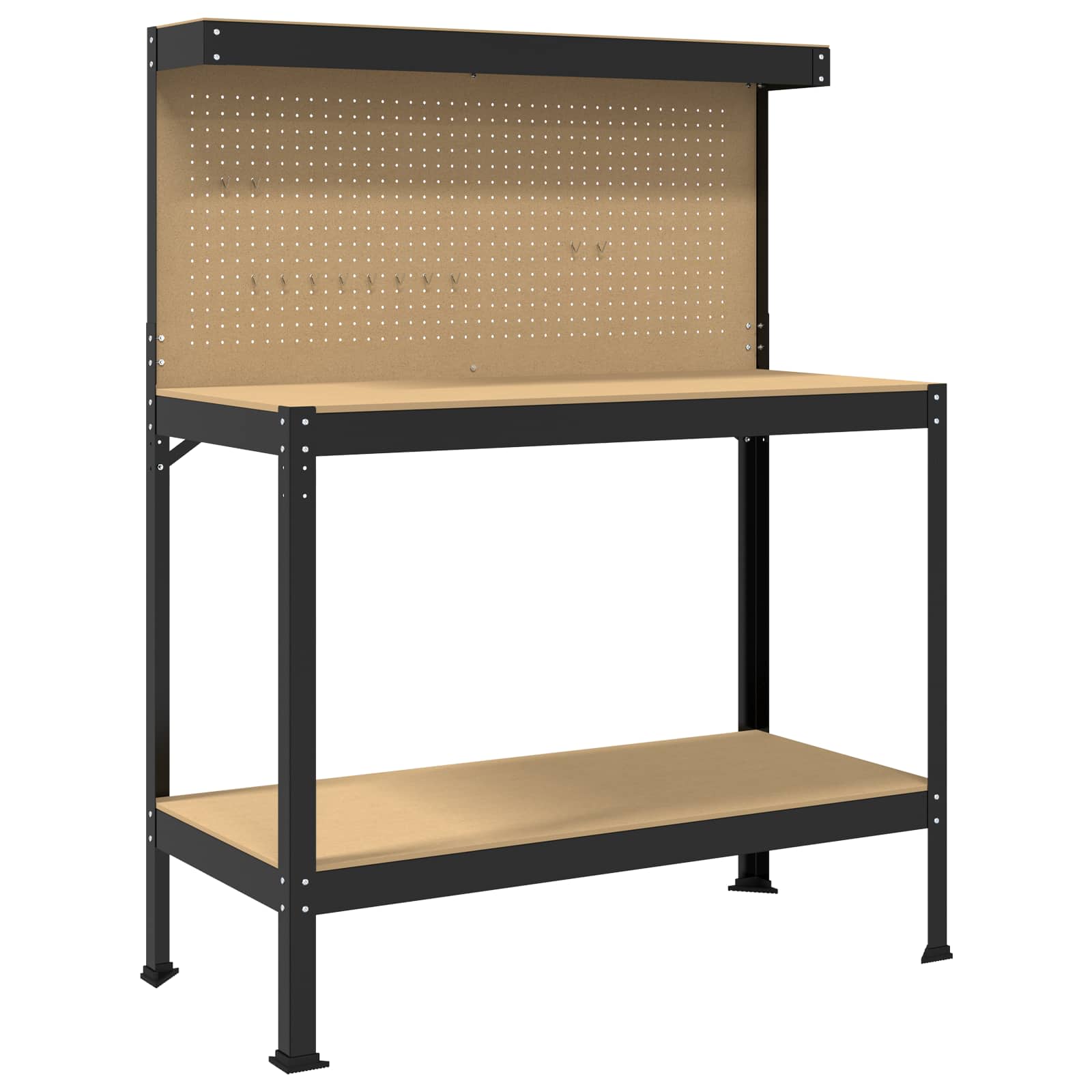 Werkbank Zwart 114 x 54 x 145 cm Bewerkt hout en metaal is nu te koop bij PeponiXL, paradijselijk wonen!