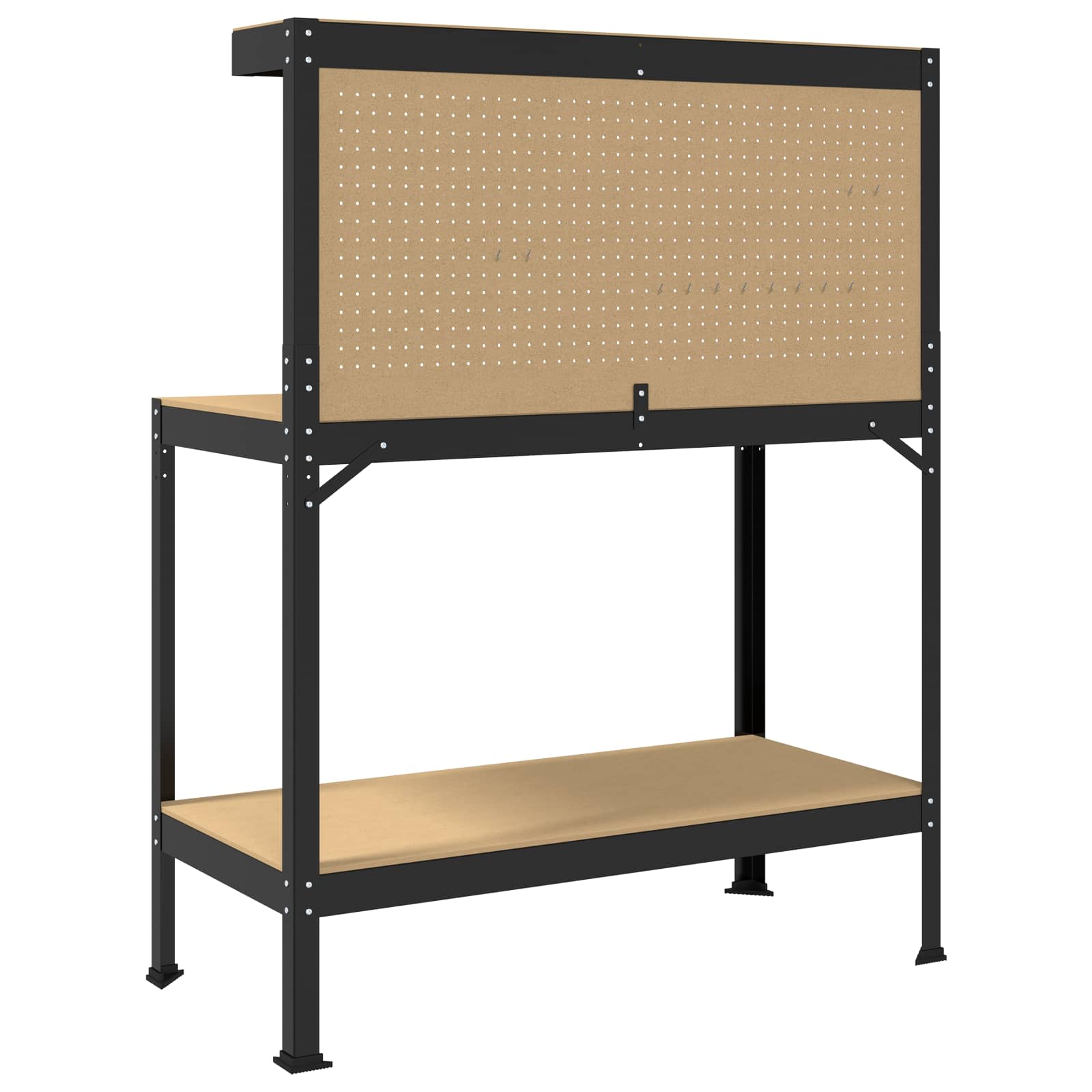 Werkbank Zwart 114 x 54 x 145 cm Bewerkt hout en metaal is nu te koop bij PeponiXL, paradijselijk wonen!