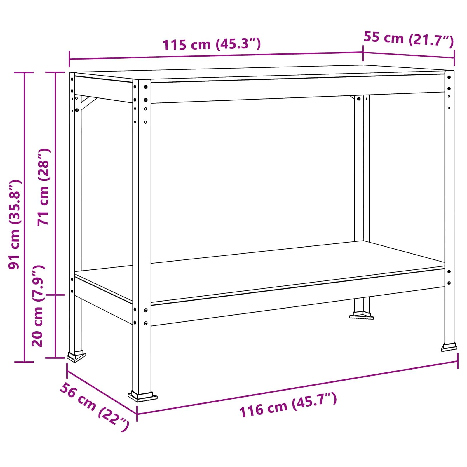 Werkbanken met plank Zwart 81 x 41 x 145 cm Bewerkt hout is nu te koop bij PeponiXL, paradijselijk wonen!