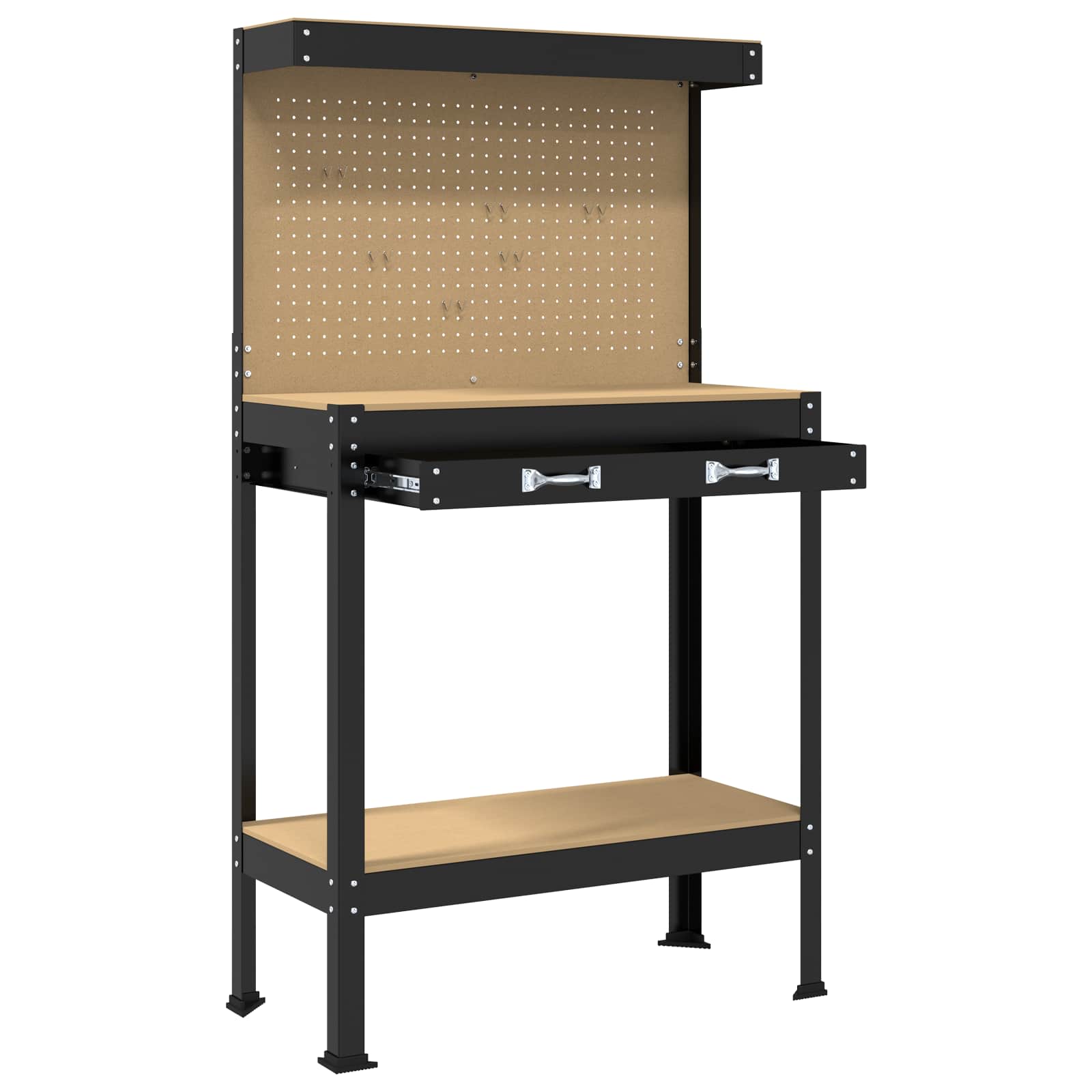 Werkbank Zwart 81 x 41 x 145 cm Bewerkt hout en metaal is nu te koop bij PeponiXL, paradijselijk wonen!