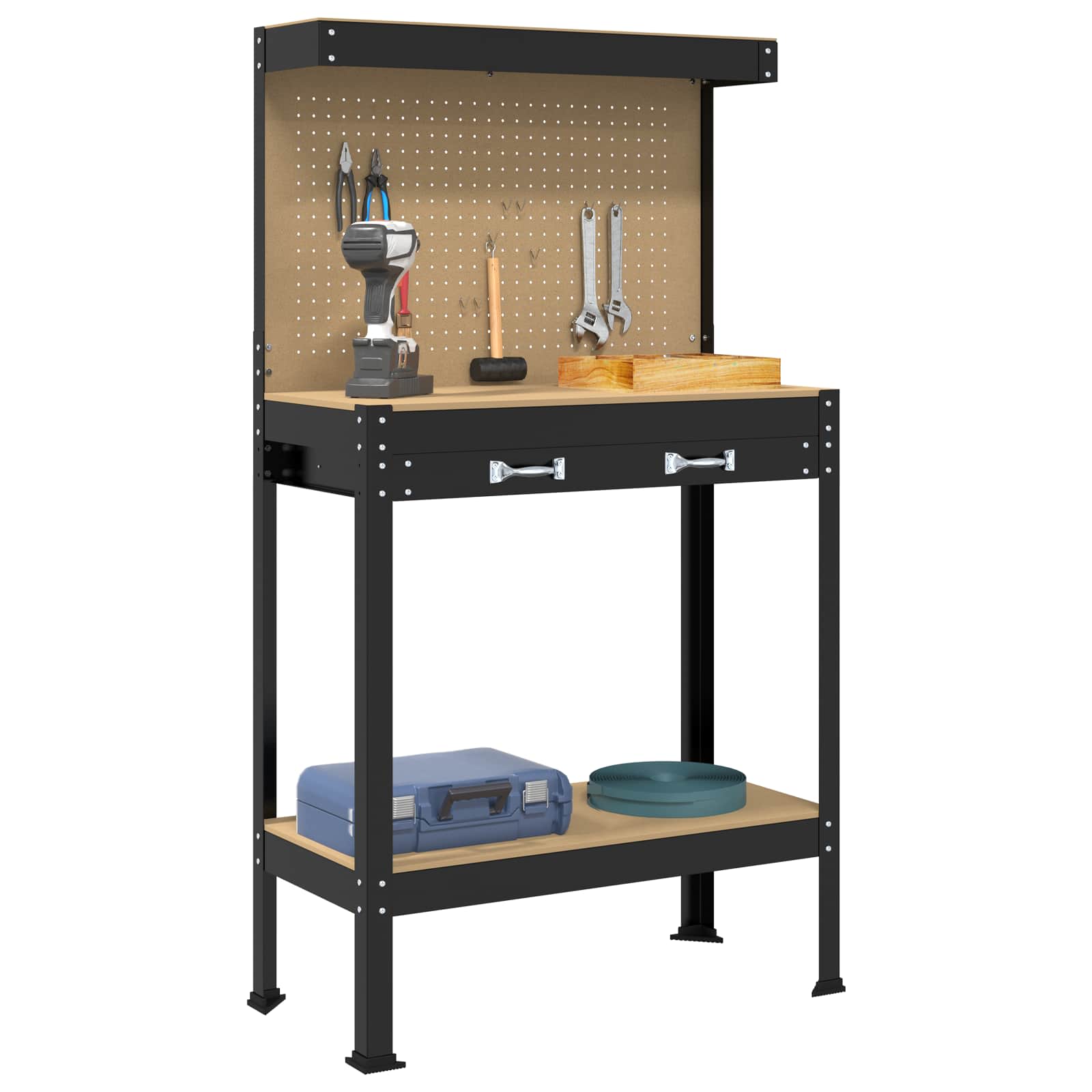 Werkbank Zwart 81 x 41 x 145 cm Bewerkt hout en metaal is nu te koop bij PeponiXL, paradijselijk wonen!