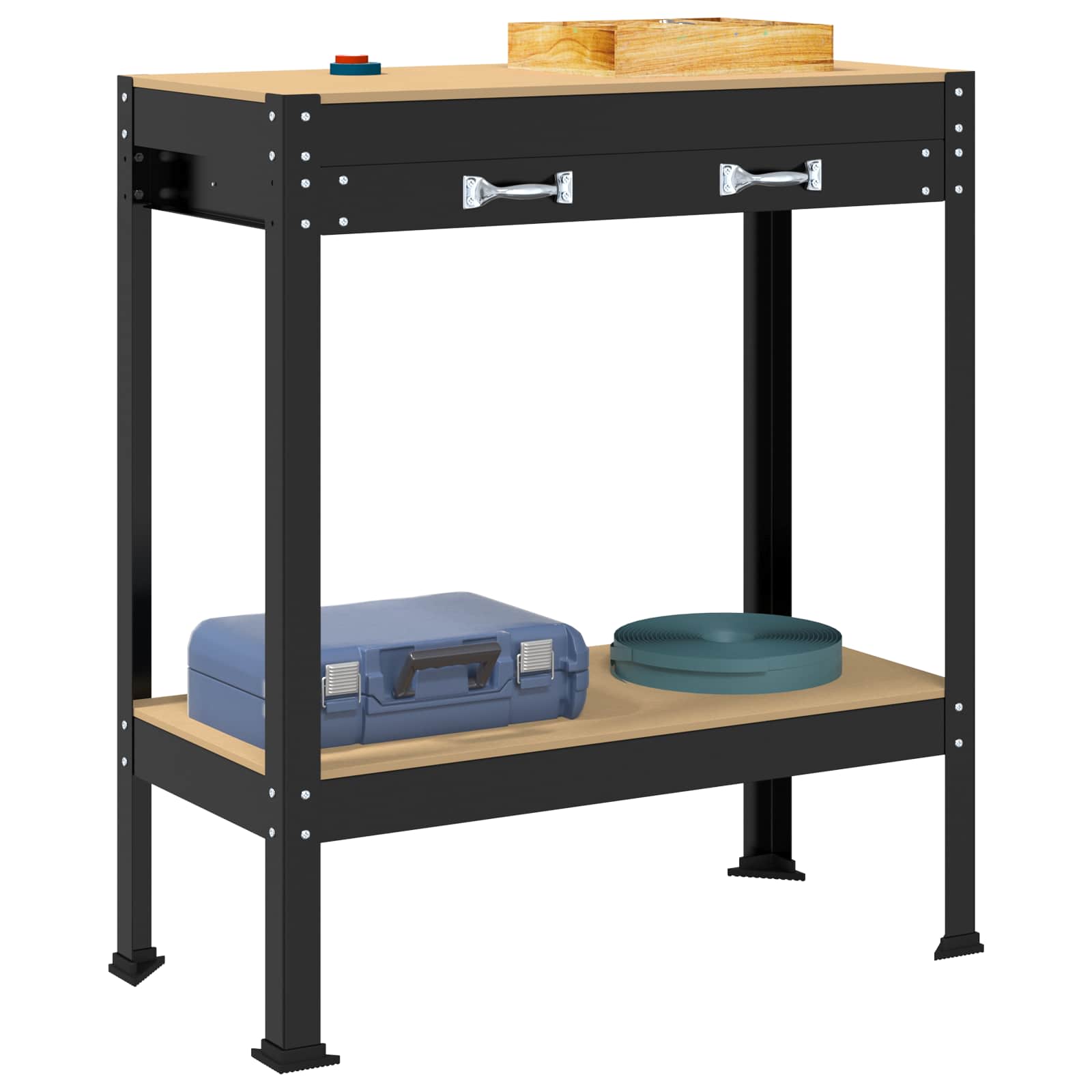 Werkbank met lade Zwart 80 x 40 x 91 cm Bewerkt hout en metaal is nu te koop bij PeponiXL, paradijselijk wonen!