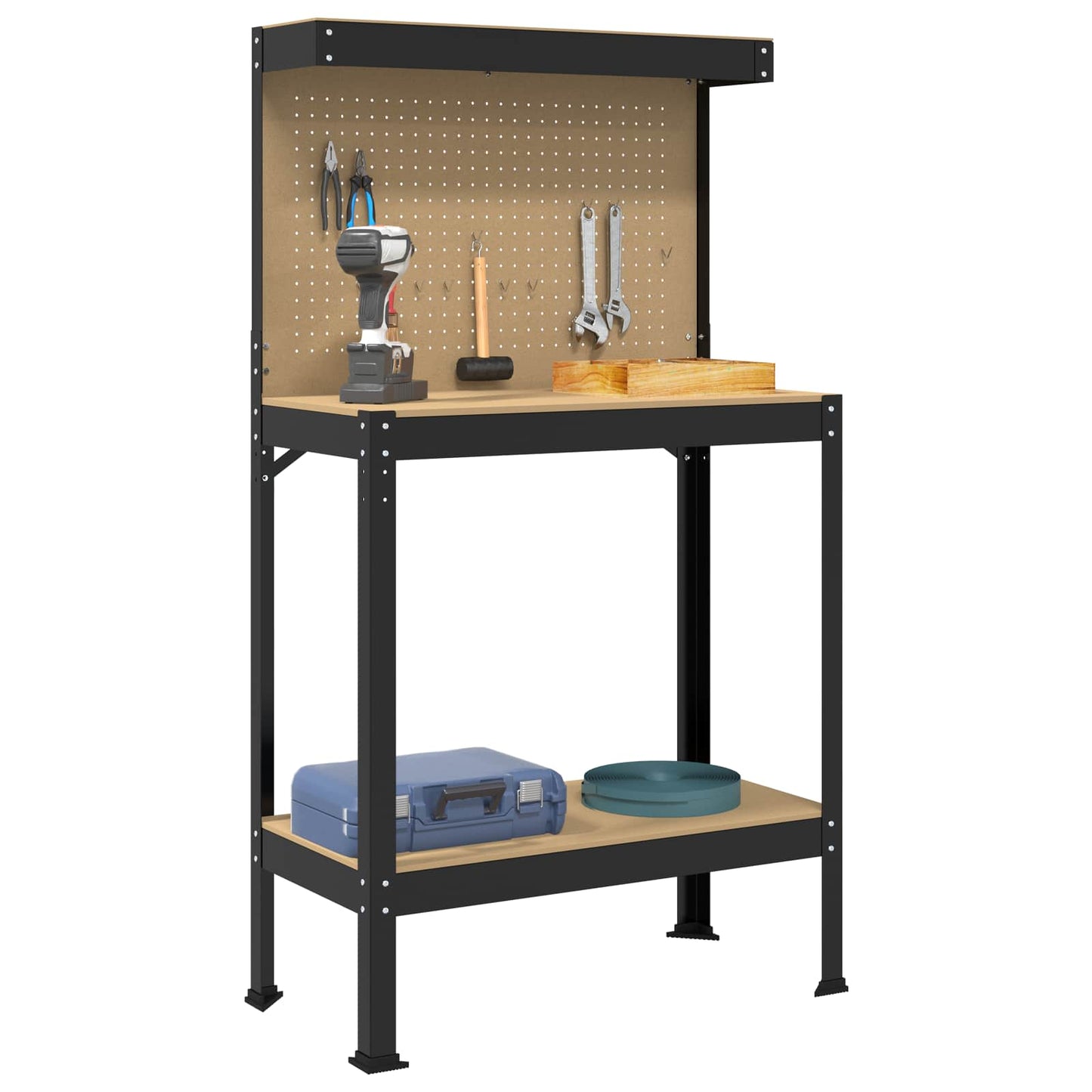 Werkbank Zwart 81 x 41 x 145 cm Bewerkt hout en metaal is nu te koop bij PeponiXL, paradijselijk wonen!