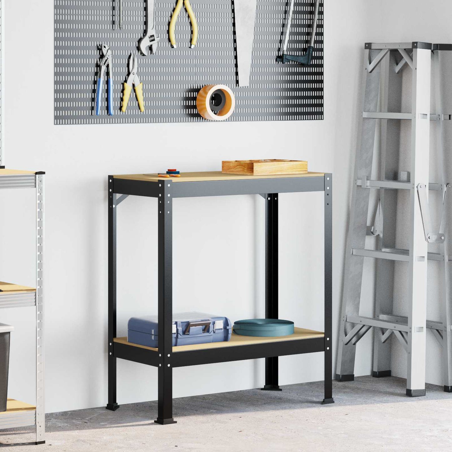 Werkbank met plank Zwart 81 x 41 x 91 cm Bewerkt hout en metaal is nu te koop bij PeponiXL, paradijselijk wonen!