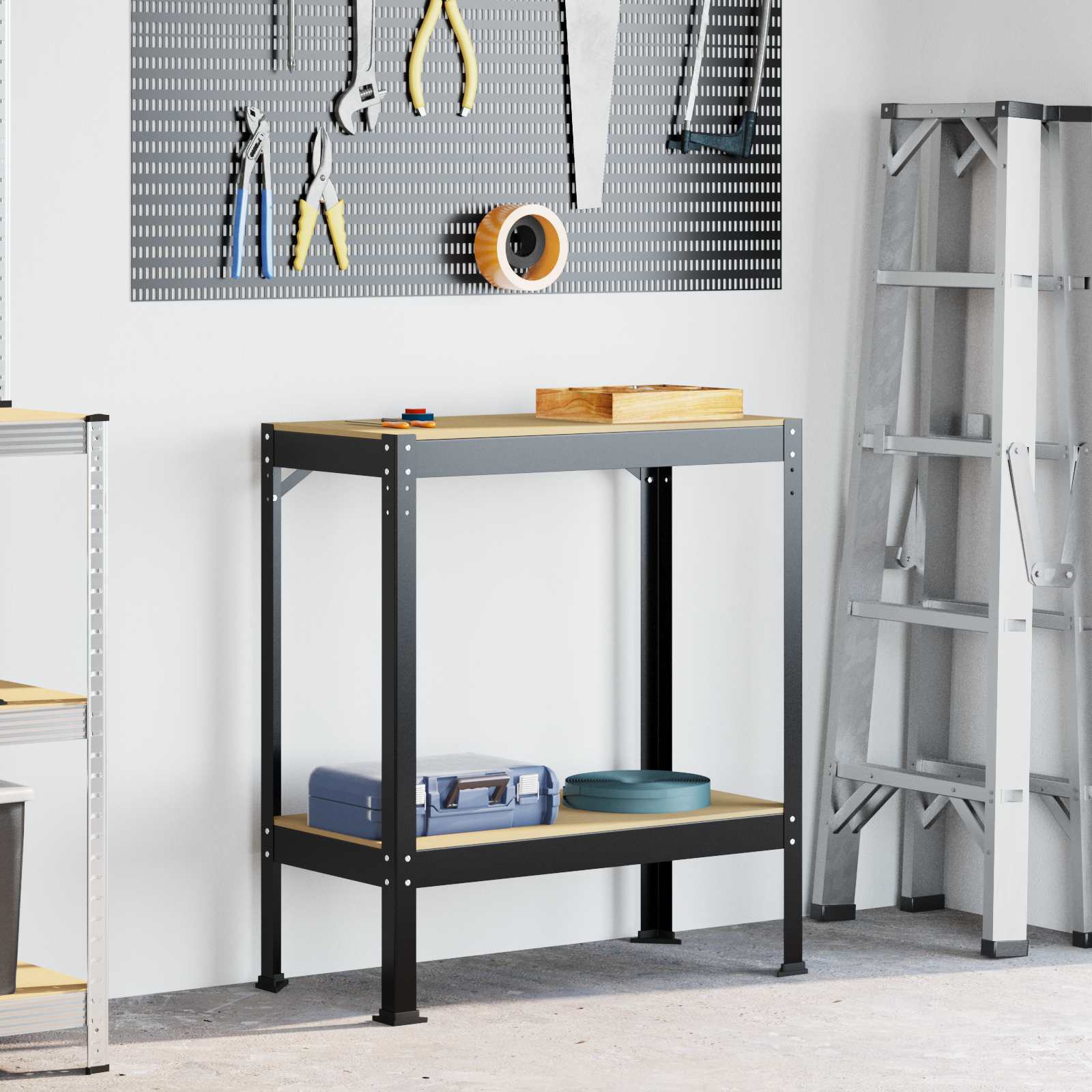 Werkbank met plank Zwart 81 x 41 x 91 cm Bewerkt hout en metaal is nu te koop bij PeponiXL, paradijselijk wonen!