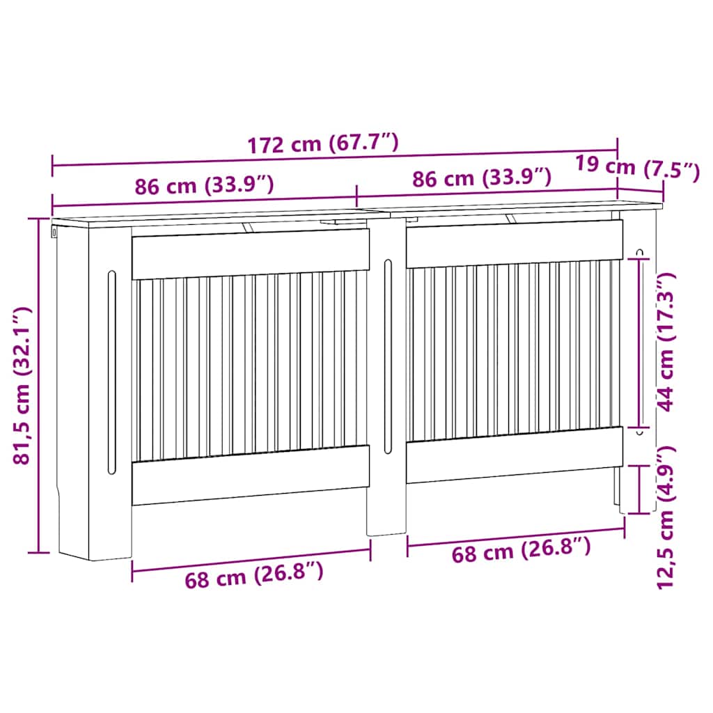 Radiatorafdekking Grijs Sonoma 172 x 19 x 81,5 cm Bewerkt hout is nu te koop bij PeponiXL, paradijselijk wonen!