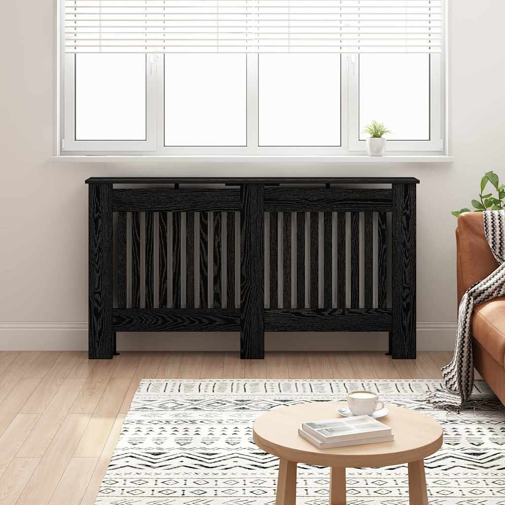 Radiatorafdekking Zwart Eiken 152 x 19 x 81,5 cm Bewerkt hout is nu te koop bij PeponiXL, paradijselijk wonen!