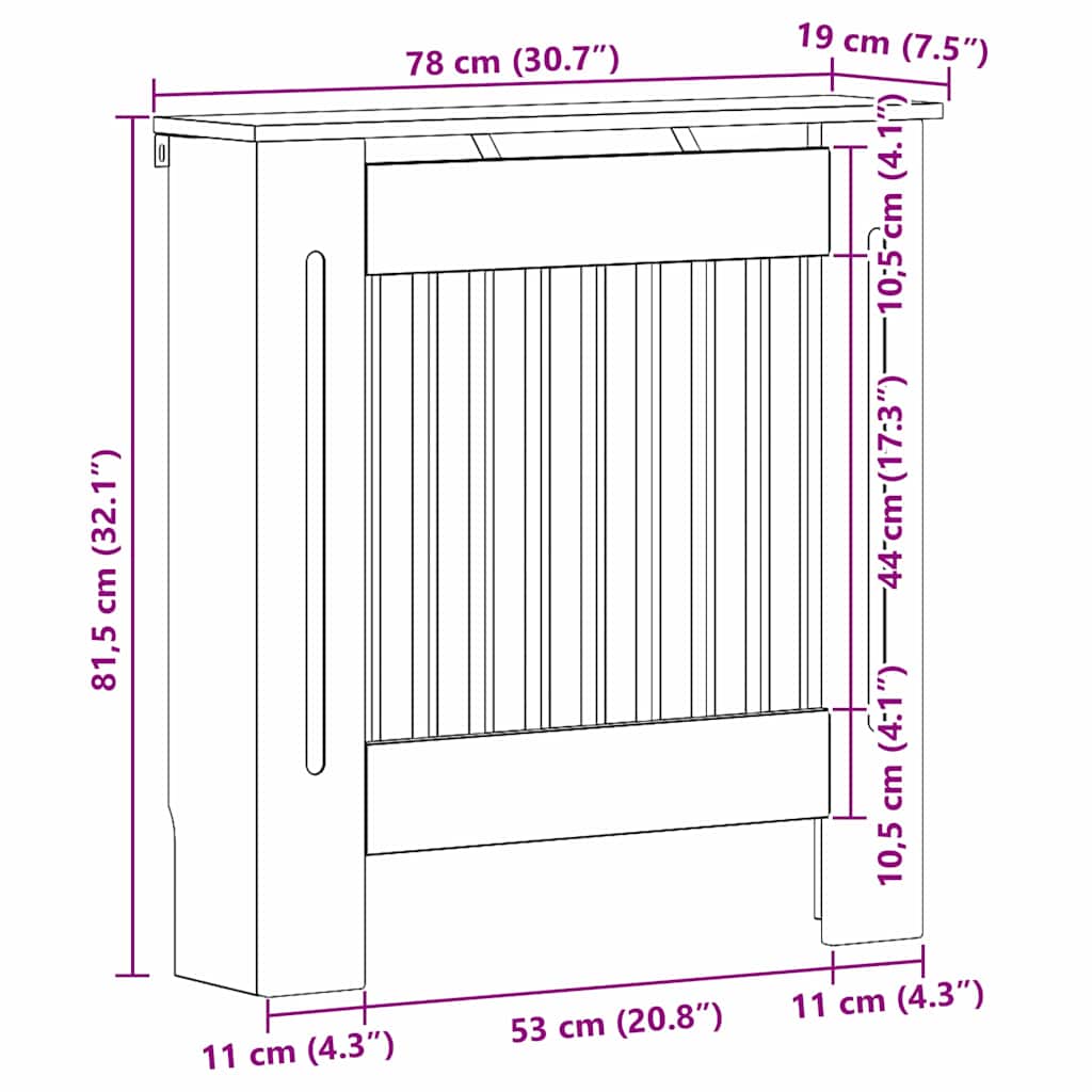 Radiatorafdekking Grijs Sonoma 78 x 19 x 81,5 cm Bewerkt hout is nu te koop bij PeponiXL, paradijselijk wonen!
