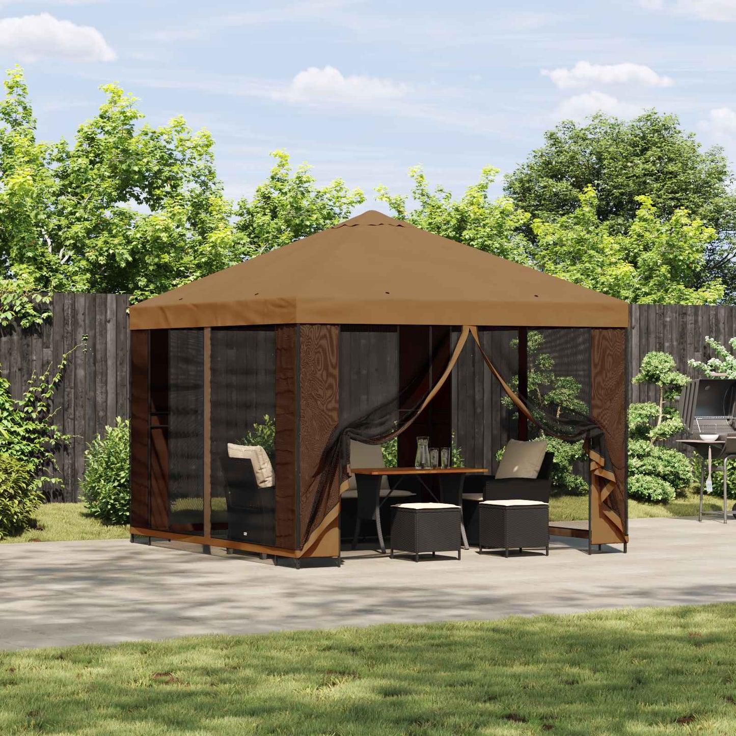 Tuin Gazebo met Zijwanden 3 x 3 m Beige Polyester en staal is nu te koop bij PeponiXL, paradijselijk wonen!