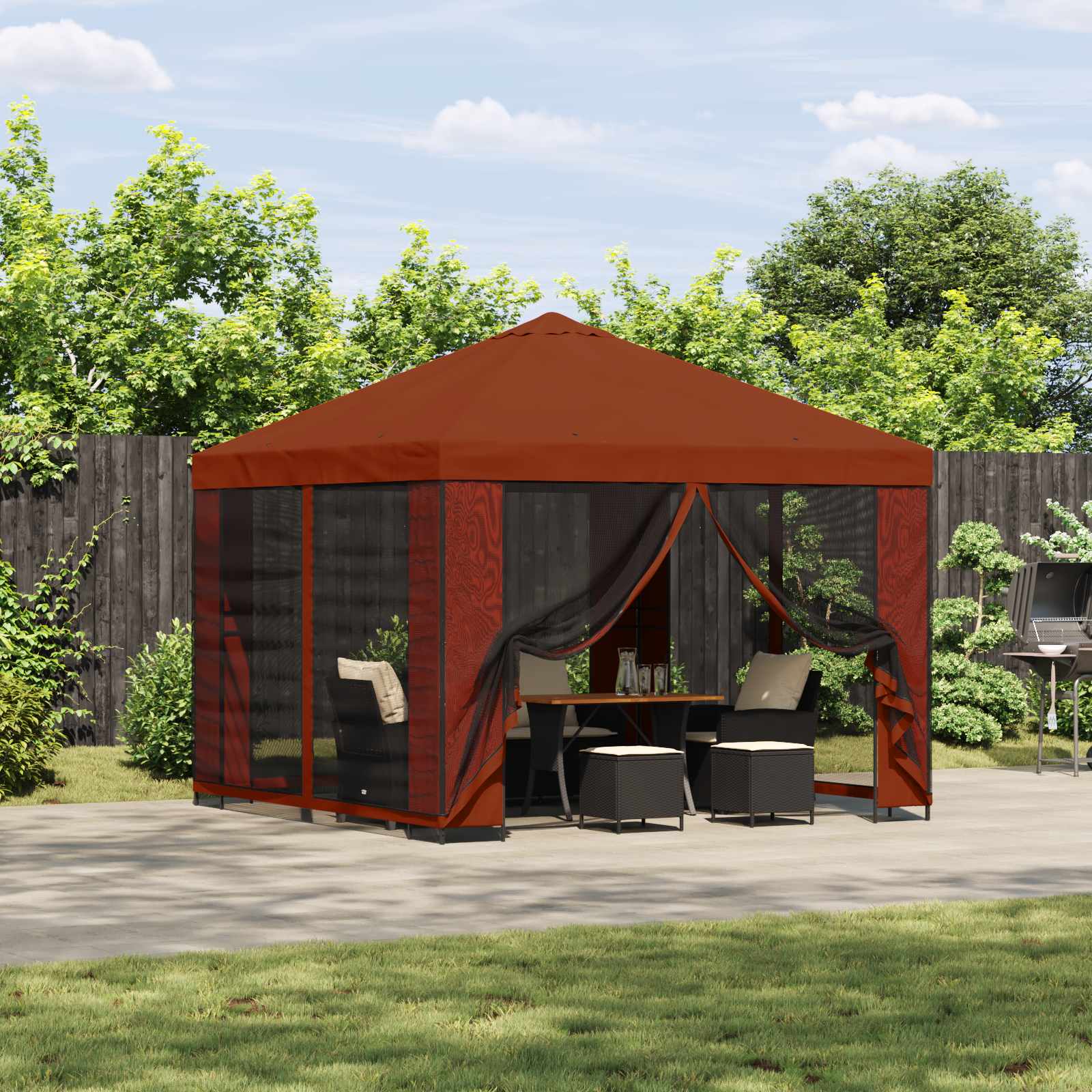 Tuin Gazebo met Zijwanden 3 x 3 m Terracotta Polyester en staal is nu te koop bij PeponiXL, paradijselijk wonen!