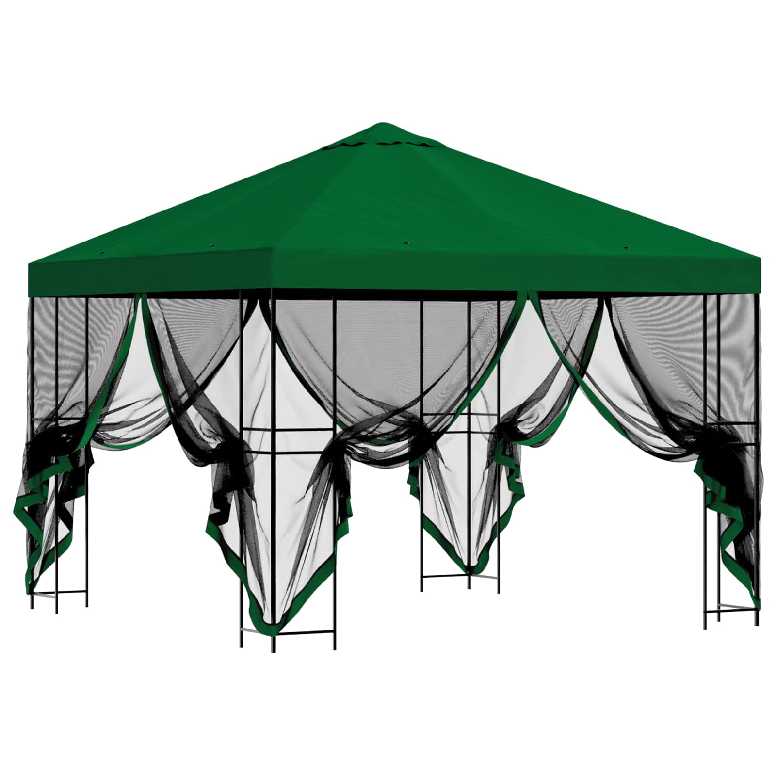 Tuin Gazebo met Zijwanden 3 x 3 m Groen Polyester en staal is nu te koop bij PeponiXL, paradijselijk wonen!
