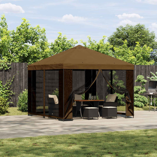 Tuin Gazebo met Zijwanden 3 x 3 m Taupe Polyester en staal is nu te koop bij PeponiXL, paradijselijk wonen!
