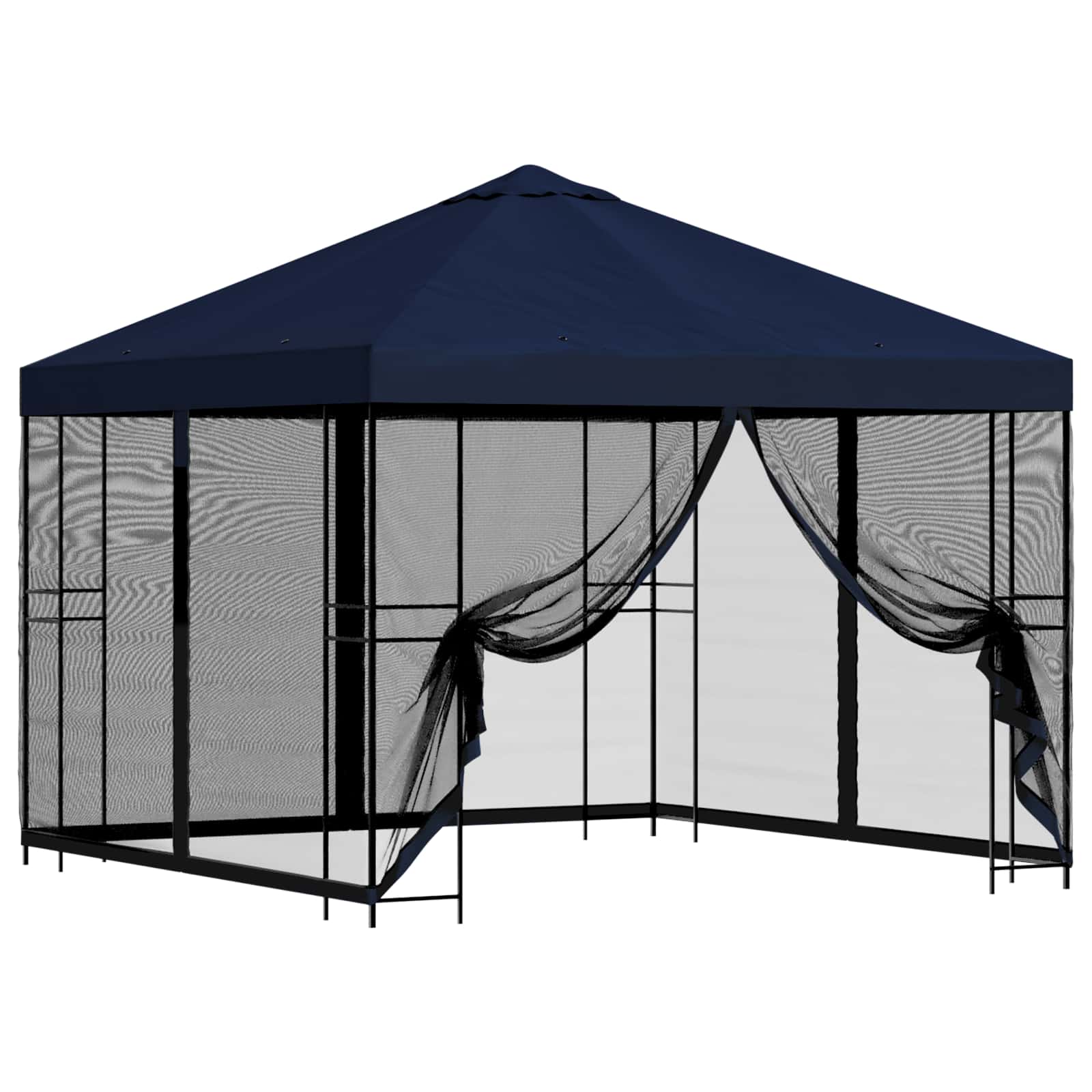 Tuin Gazebo met Zijwanden 3 x 3 m Blauw Polyester en staal is nu te koop bij PeponiXL, paradijselijk wonen!