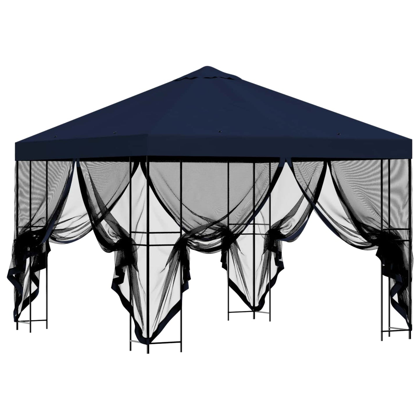 Tuin Gazebo met Zijwanden 3 x 3 m Blauw Polyester en staal is nu te koop bij PeponiXL, paradijselijk wonen!