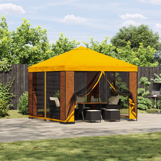Tuin Gazebo met Zijwanden 3 x 3 m Geel Polyester en staal is nu te koop bij PeponiXL, paradijselijk wonen!